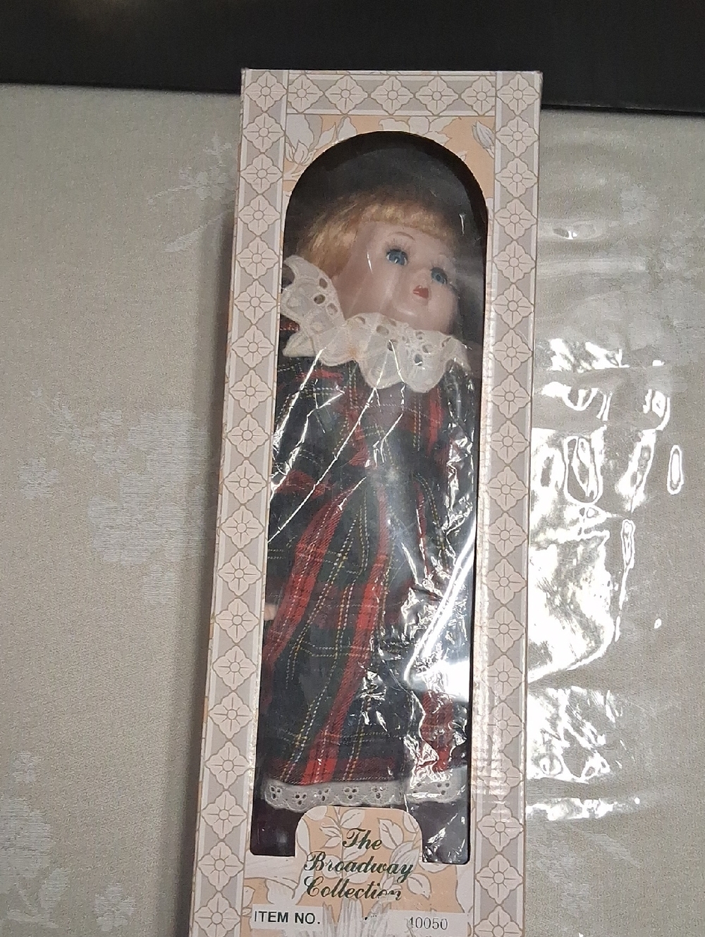 Porcelain Doll Sculpture - Red & Black Plaid